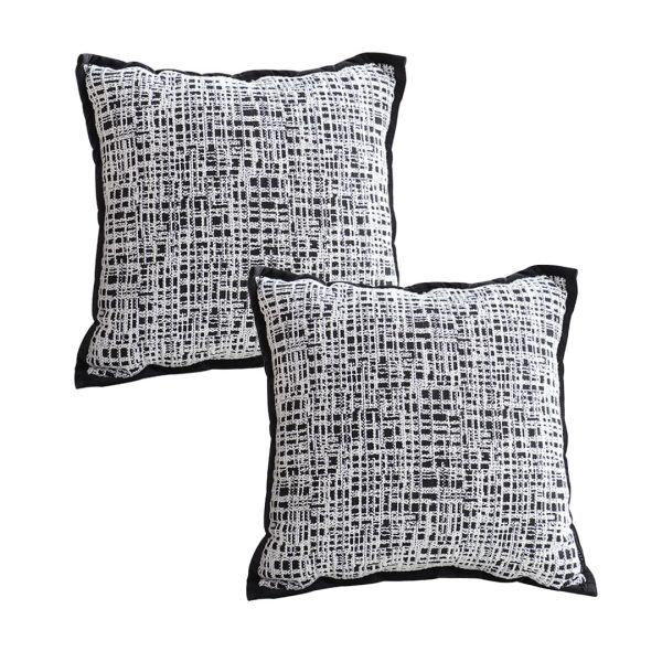 1-SOGA 2X 45cm Vintage Leopard Print Sofa Black & White Grid Wide Edge Square Throw Pillow