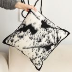 6-SOGA 45cm Light Vintage Leopard Print Black & White Ink Splatter Wide-Edge SquareThrow Pillow
