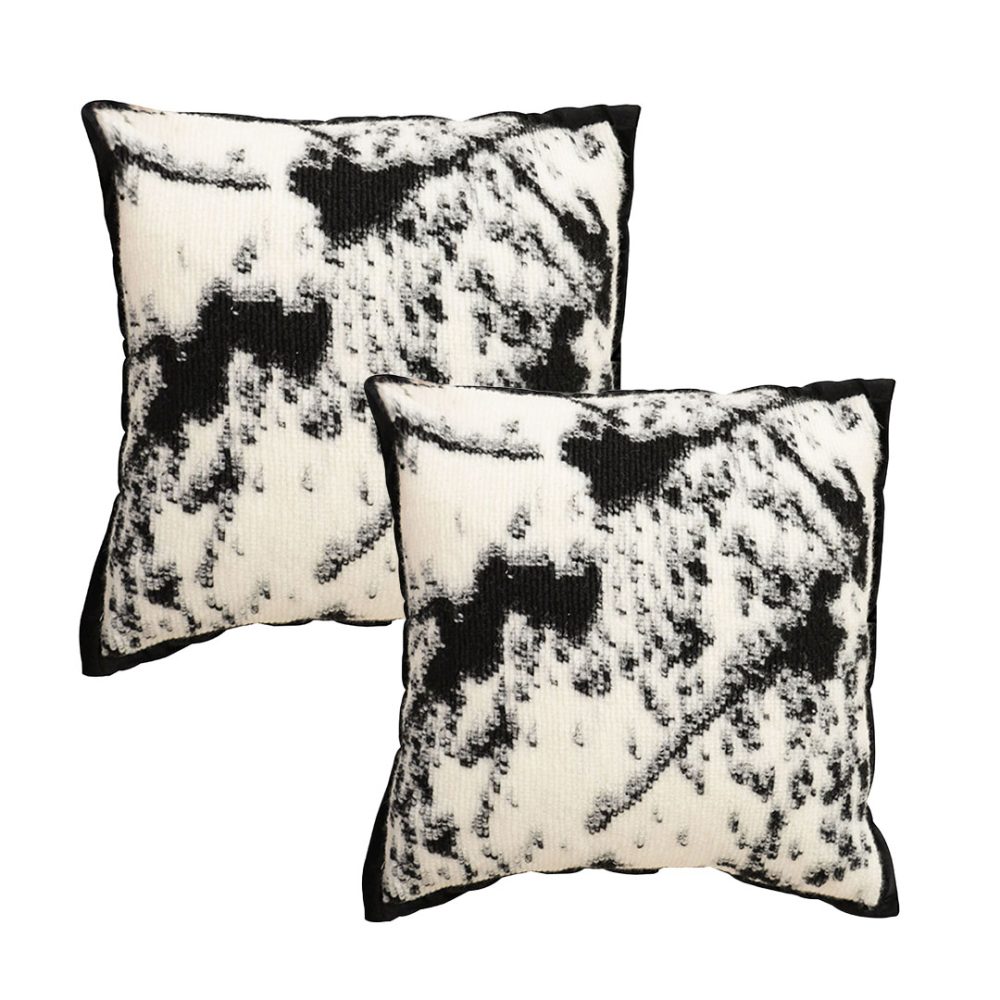 1-SOGA 2X 45cm Light Vintage Leopard Print Black & White Ink Splatter Wide-Edge SquareThrow Pillow
