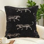 3-SOGA 45cm Light Luxury Vintage Leopard Print Square Black Throw Pillow