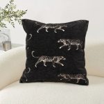 4-SOGA 45cm Light Luxury Vintage Leopard Print Square Black Throw Pillow
