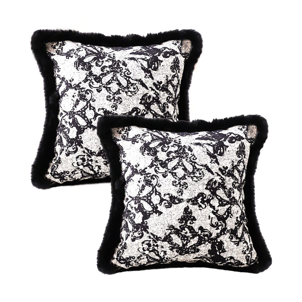 1-SOGA 2X 45cm Vintage Black Herringbone Pillowcase Set & Square Throw Pillow