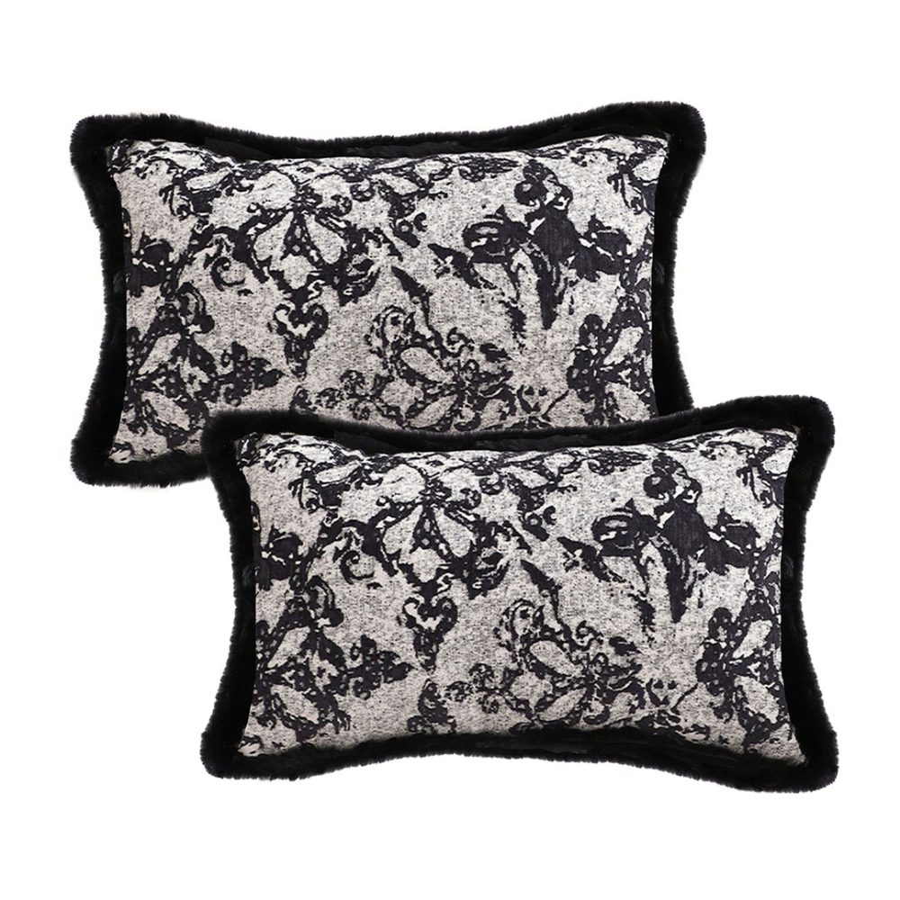 1-SOGA 2X 35cm Vintage Black Pillowcase Set Black Herringbone Pattern Lumbar Throw Pillow