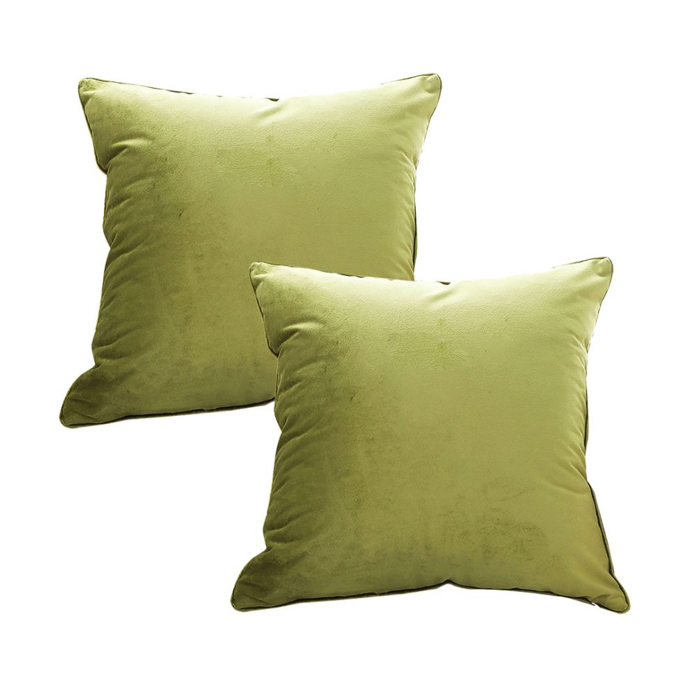 1-SOGA 2X 45cm Subtle Fluorescent Green Foliage Velvet Square Throw Pillow