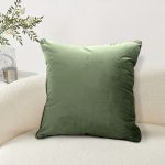 3-SOGA 45cm Subtle Army Green Foliage Velvet Square Throw Pillow