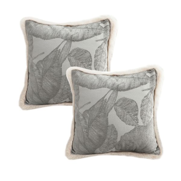 1-SOGA 2X 45cm Wabi-sabi Raised Embroidery Leaf & Square Throw Pillow