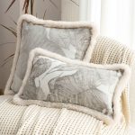 4-SOGA 35cm Wabi-sabi Rectangular Raised Embroidery Leaf & Lumbar Throw Pillow