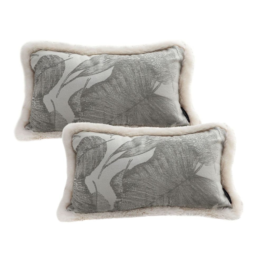 1-SOGA 2X 35cm Wabi-sabi Rectangular Raised Embroidery Leaf & Lumbar Throw Pillow