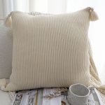 2-SOGA 45cm Khaki Wabi-Sabi Thickened Cotton Tassel Square  Throw Pillow