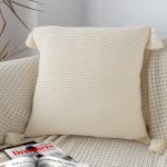 4-SOGA 45cm Khaki Wabi-Sabi Thickened Cotton Tassel Square  Throw Pillow