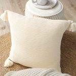 6-SOGA 45cm Khaki Wabi-Sabi Thickened Cotton Tassel Square  Throw Pillow
