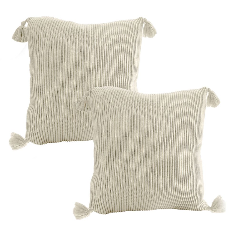 1-SOGA 45cm Khaki Wabi-Sabi Thickened Cotton Tassel Square  Throw Pillow