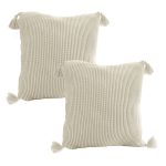 1-SOGA 45cm Khaki Wabi-Sabi Thickened Cotton Tassel Square  Throw Pillow