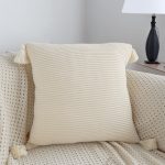 3-SOGA 45cm Khaki Wabi-Sabi Thickened Cotton Tassel Square  Throw Pillow