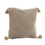 1-SOGA 45cm Off-White Wabi-Sabi Raised Pillow Cotton Striped Large Tassel Square Throw Pillow