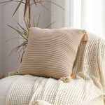 3-SOGA 45cm Off-White Wabi-Sabi Raised Pillow Cotton Striped Large Tassel Square Throw Pillow