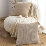 6-SOGA 45cm Off-White Wabi-Sabi Raised Pillow Cotton Striped Large Tassel Square Throw Pillow