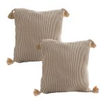 1-SOGA 2X 45cm Off-White Wabi-Sabi Raised Pillow Cotton Striped Large Tassel Square Pillow Throw Pillow