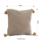 5-SOGA 2X 45cm Off-White Wabi-Sabi Raised Pillow Cotton Striped Large Tassel Square Pillow Throw Pillow