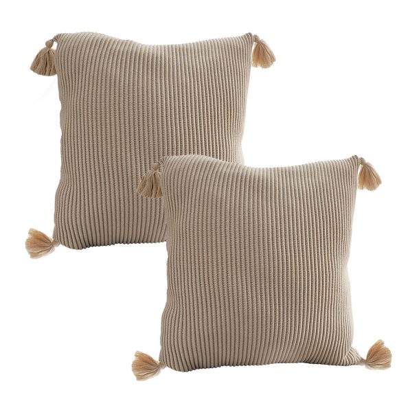1-SOGA 2X 45cm Off-White Wabi-Sabi Raised Pillow Cotton Striped Large Tassel Square Pillow Throw Pillow