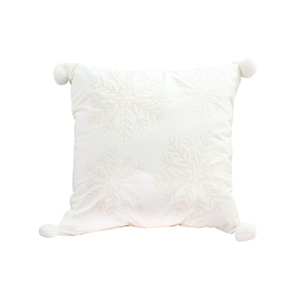 1-SOGA 45cm Throw Pillow  White Soft Plush Cushion Christmas Snowflake Ball Square For festive Holiday