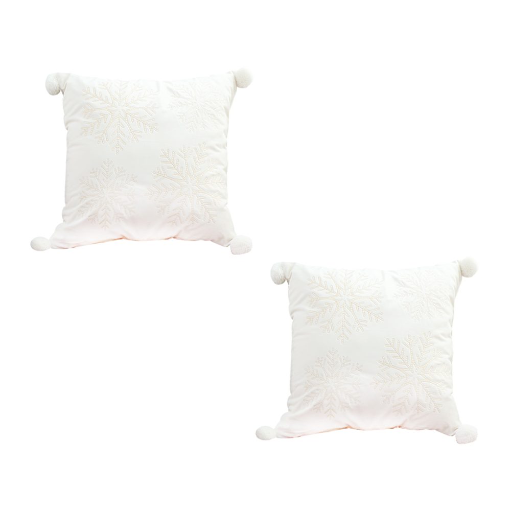 1-SOGA 2X 45cm Throw Pillow White Soft Plush Cushion Christmas Snowflake Ball Square For festive Holiday