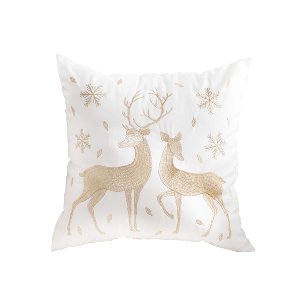 1-SOGA 45cm Throw Pillow White with Golden Christmas Reindeer Festive Holiday Square Cushion for Cozy Winter Decor