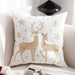 2-SOGA 2X 45cm Throw Pillow White with Golden Christmas Reindeer Festive Cushion for Cozy Winter Decor