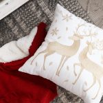 3-SOGA 2X 45cm Throw Pillow White with Golden Christmas Reindeer Festive Cushion for Cozy Winter Decor
