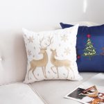 4-SOGA 2X 45cm Throw Pillow White with Golden Christmas Reindeer Festive Cushion for Cozy Winter Decor