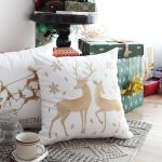 5-SOGA 2X 45cm Throw Pillow White with Golden Christmas Reindeer Festive Cushion for Cozy Winter Decor