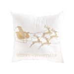 1-SOGA 45cm Throw Pillow White with Golden Christmas Sleigh Design Festive Holiday Square Cushion Decor