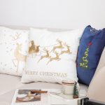 3-SOGA 45cm Throw Pillow White with Golden Christmas Sleigh Design Festive Holiday Square Cushion Decor