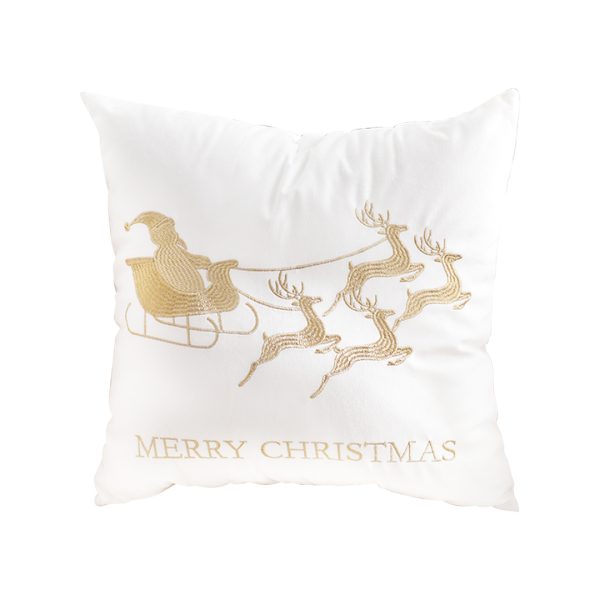 1-SOGA 45cm Throw Pillow White with Golden Christmas Sleigh Design Festive Holiday Square Cushion Decor