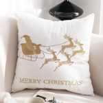 2-SOGA 2X 45cm Throw Pillow White with Golden Christmas Sleigh Design Festive Holiday Square Cushion Decor
