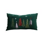 1-SOGA 30cm Throw Pillow  Green Christmas Forest Embroidered Lumbar for Festive Holiday Cushion Home Decor