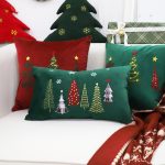 4-SOGA 30cm Throw Pillow  Green Christmas Forest Embroidered Lumbar for Festive Holiday Cushion Home Decor