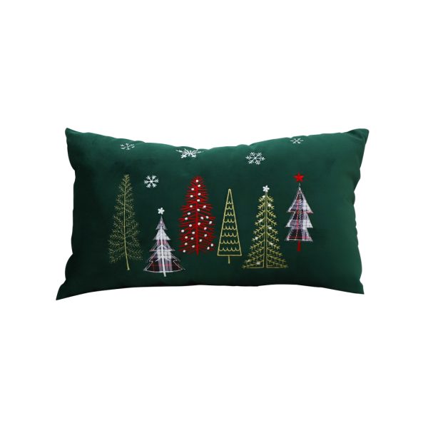 1-SOGA 30cm Throw Pillow  Green Christmas Forest Embroidered Lumbar for Festive Holiday Cushion Home Decor