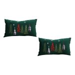 1-SOGA 2X 30cm Throw Pillow  Green Christmas Forest Embroidered Lumbar for Festive Holiday Cushion Home Decor