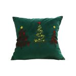 1-SOGA 45cm Throw Pillow Green Three Embroidered Christmas Trees for Festive Holiday Square Cushion Home Decor