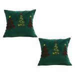 1-SOGA 2X 45cm Throw Pillow Green Three Embroidered Christmas Trees for Festive Holiday Square Cushion Home Decor