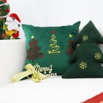 6-SOGA 2X 45cm Throw Pillow Green Three Embroidered Christmas Trees for Festive Holiday Square Cushion Home Decor