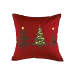 1-SOGA 45cm Burgundy Red Throw Pillow with Three Embroidered Christmas Trees Festive Holiday Square Cushion Home Decor