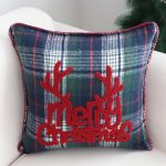 2-SOGA 45cm Throw Pillow Multicolor Christmas Plaid with Antler Design for Festive Holiday Square Cushion Home Decor