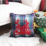 3-SOGA 45cm Throw Pillow Multicolor Christmas Plaid with Antler Design for Festive Holiday Square Cushion Home Decor