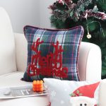 4-SOGA 45cm Throw Pillow Multicolor Christmas Plaid with Antler Design for Festive Holiday Square Cushion Home Decor