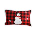 1-SOGA 30cm Throw Pillow Red Christmas Snowman Lumbar Cushion for Festive Holiday Winter Home Decor