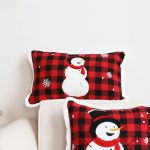 3-SOGA 30cm Throw Pillow Red Christmas Snowman Lumbar Cushion for Festive Holiday Winter Home Decor