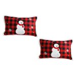 1-SOGA 2X 30cm Throw Pillow Red Christmas Snowman Lumbar Cushion for Festive Holiday Winter Home Decor