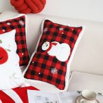 4-SOGA 2X 30cm Throw Pillow Red Christmas Snowman Lumbar Cushion for Festive Holiday Winter Home Decor